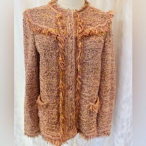 M Missoni fringe jacket in a pink and metallic gold bouclé knit 44